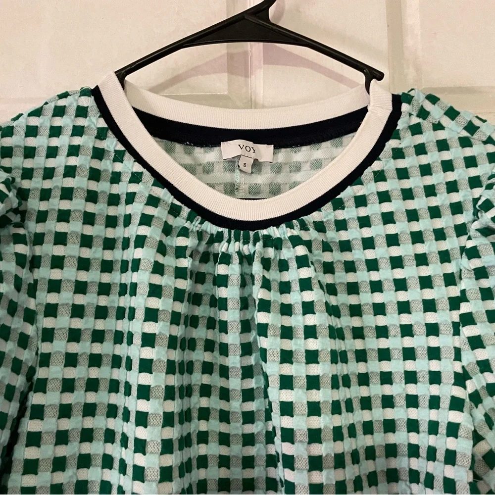 Voy Green Checked Puff Sleeve Blouse - Picture 4 of 8